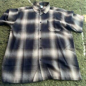 G-Style Like CalTop Shirt Mens Large Brown Beige Plaid Button Up Short Sleeve